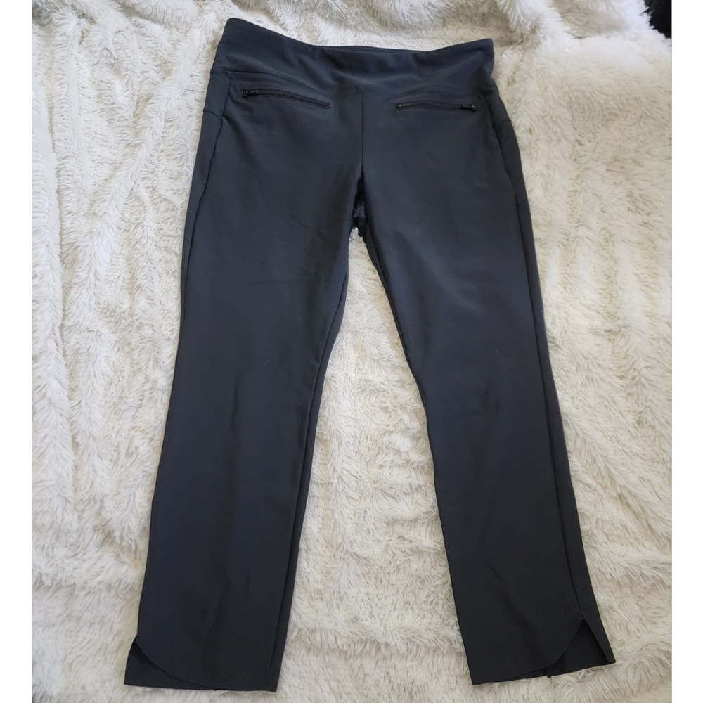 Athleta Stellar Crop Pant Gray Zipper Pockets Stretchy Ankle Size Large